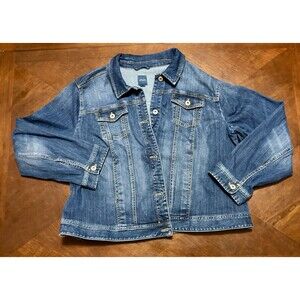 J. Jill Denim Jacket Women Blue Button Up Flap Pockets  Trucker Size XL Petite